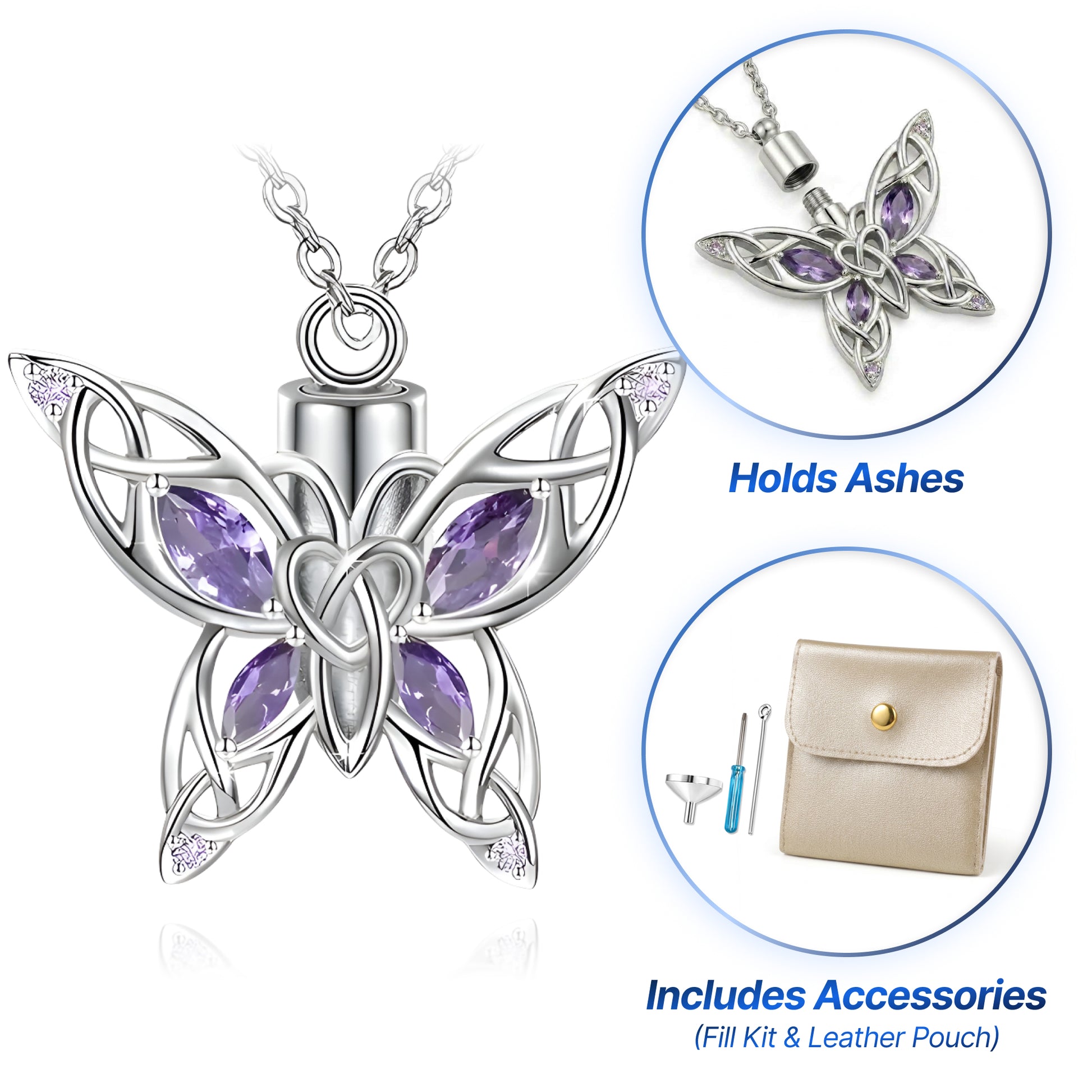 Silver & Purple Butterfly Keepsake Necklace