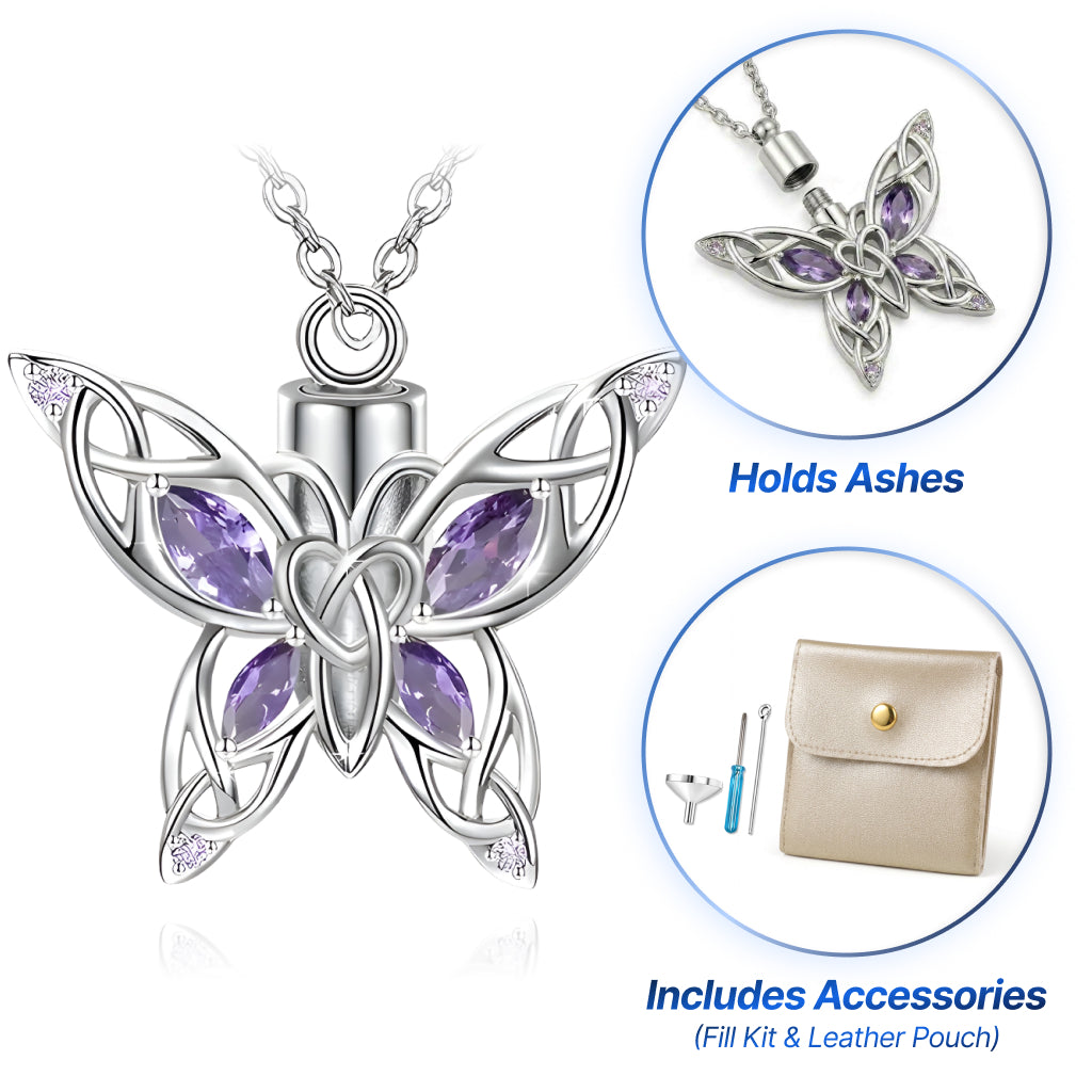 Silver & Purple Butterfly Keepsake Necklace