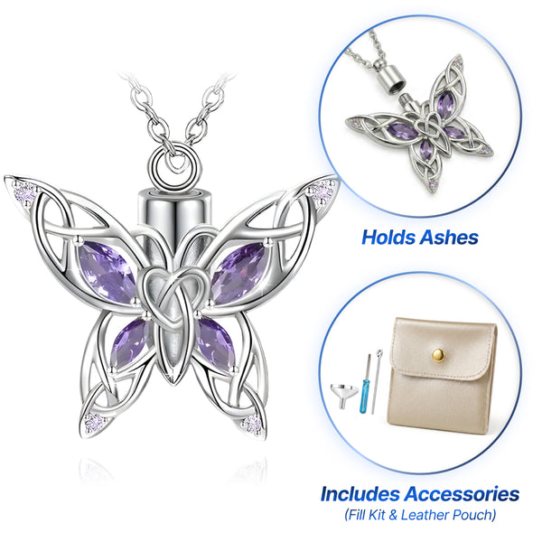 Silver & Purple Butterfly Keepsake Necklace - Purple