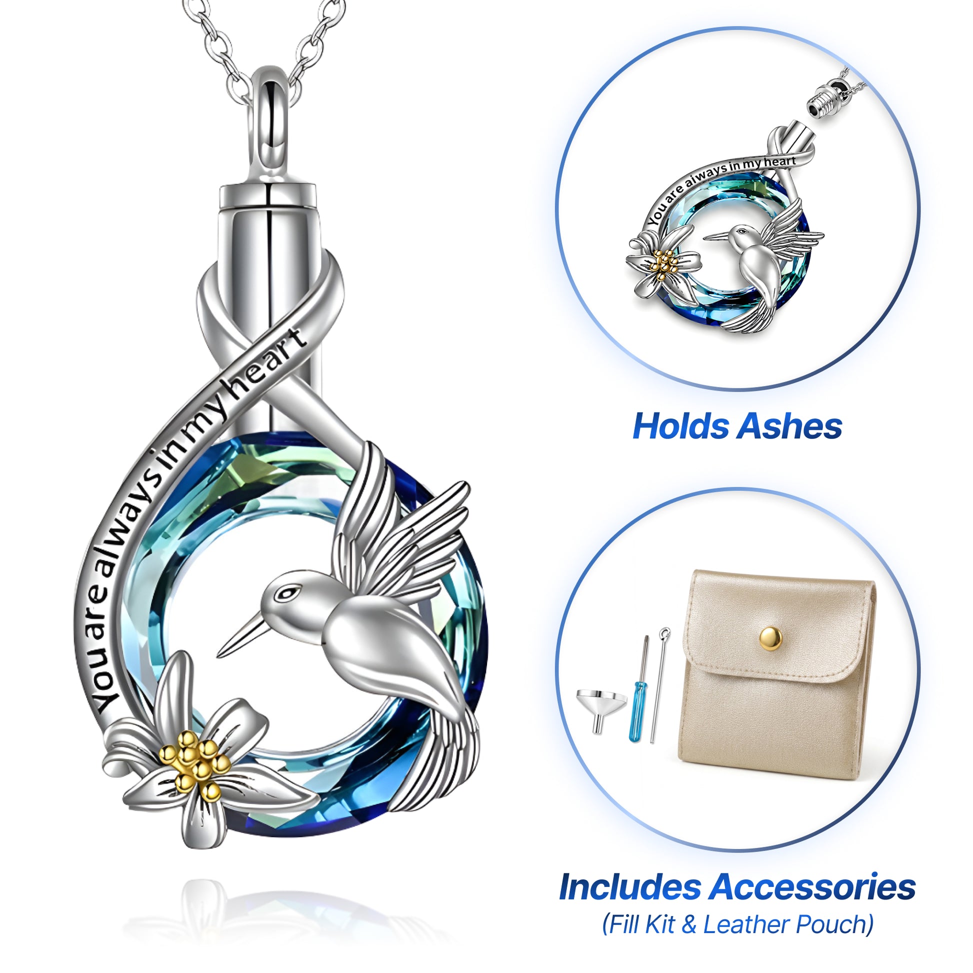 Hummingbird & Flower Keepsake Necklace