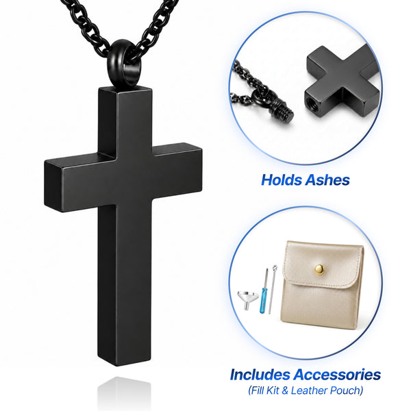 Cross Cremation Keepsake Necklace - Black Cross