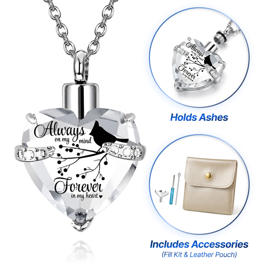 Eternal Bird Crystal Heart Cremation Necklace