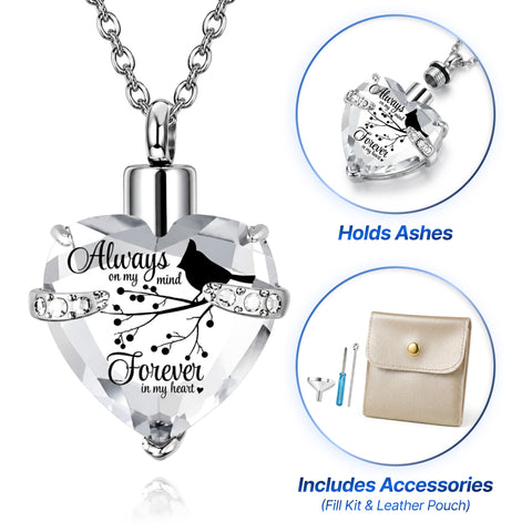 Eternal Bird Crystal Heart Cremation Necklace
