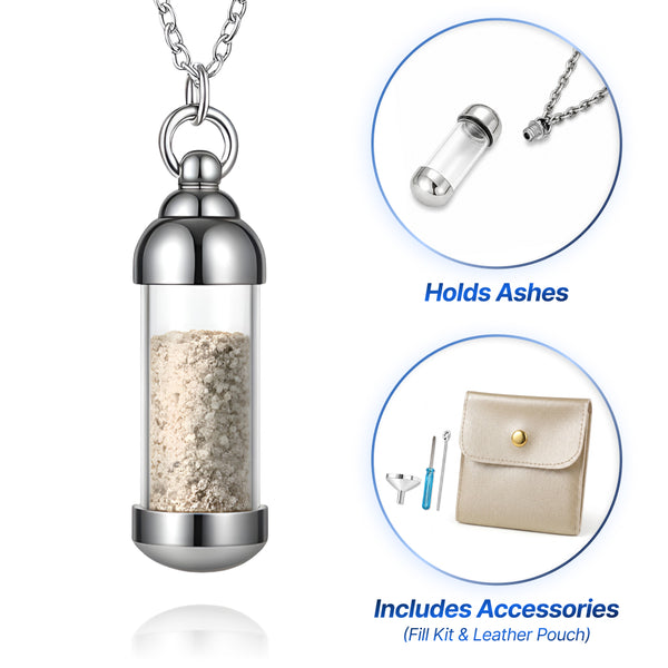 Silver Glass Vial Keepsake Necklace - Silver