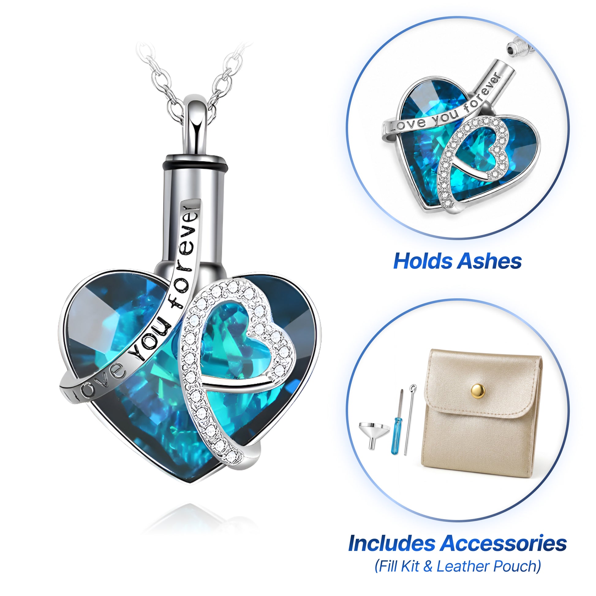 Blue Heart & Ribbon Keepsake Necklace