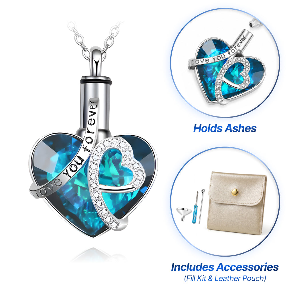 Blue Heart & Ribbon Keepsake Necklace
