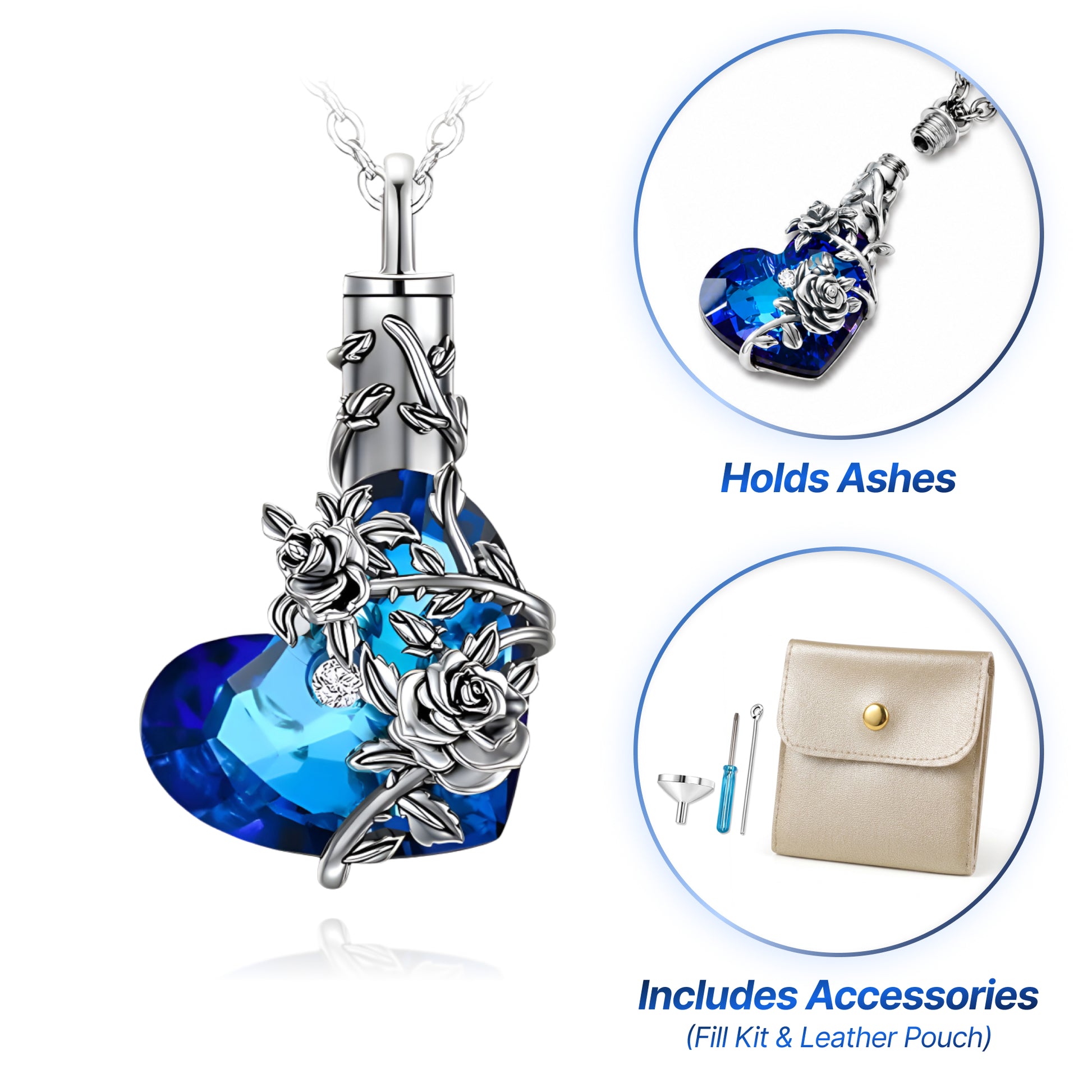 Blue Heart Rose Vine Keepsake Necklace