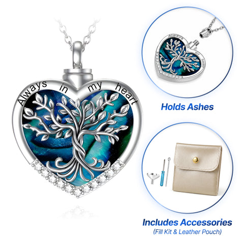 Engraved Blue Heart Tree‑of‑Life Keepsake Necklace