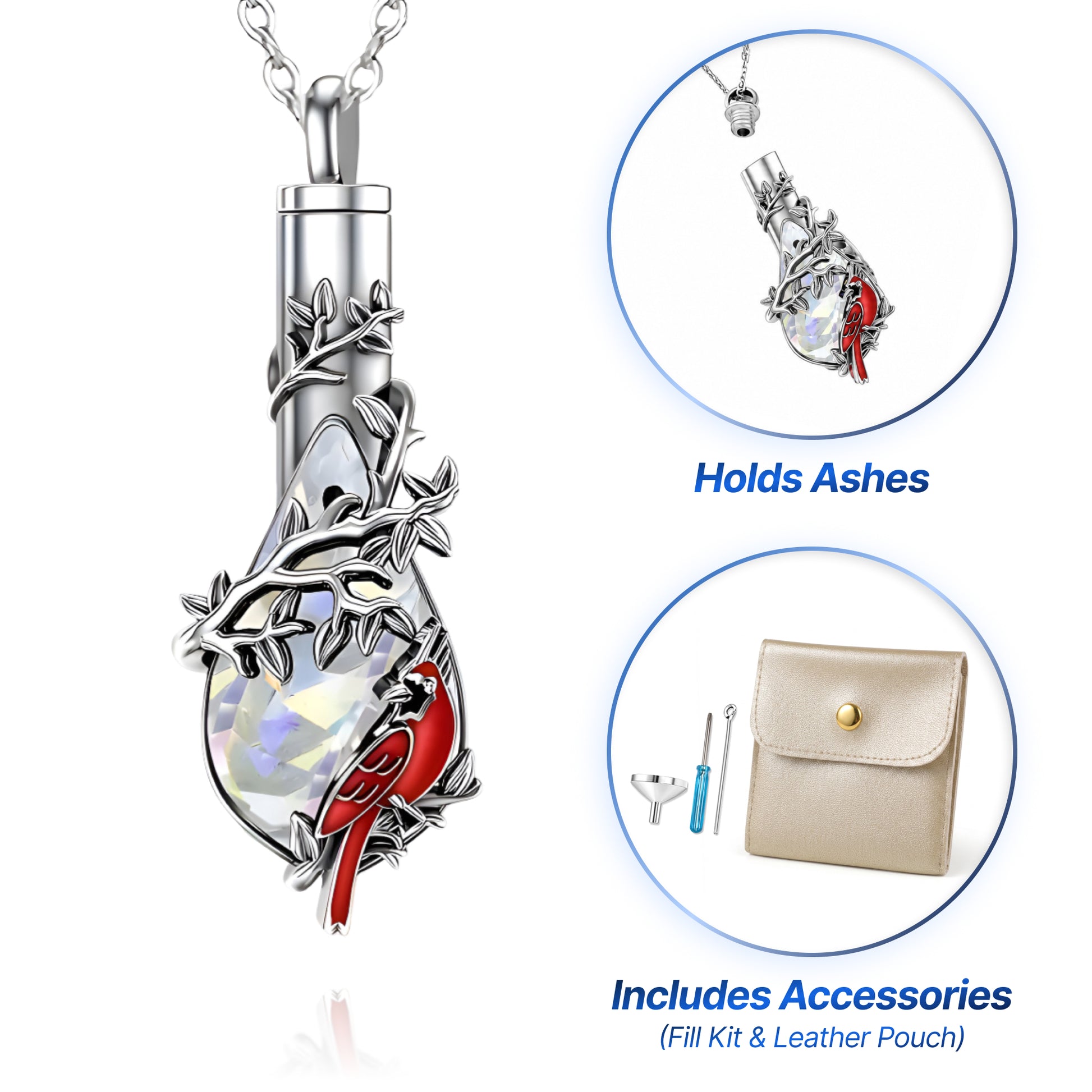 Teardrop Cardinal & Vine Keepsake Necklace