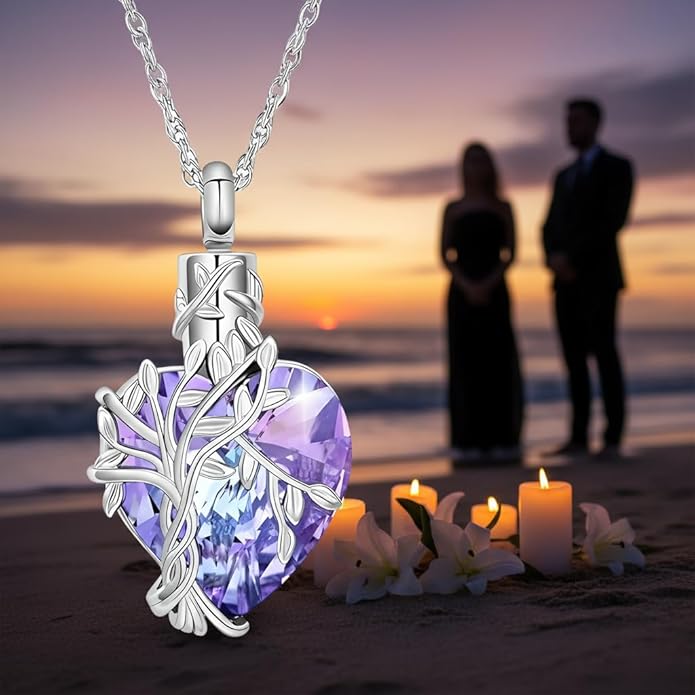 Purple Heart & Vine Keepsake Necklace