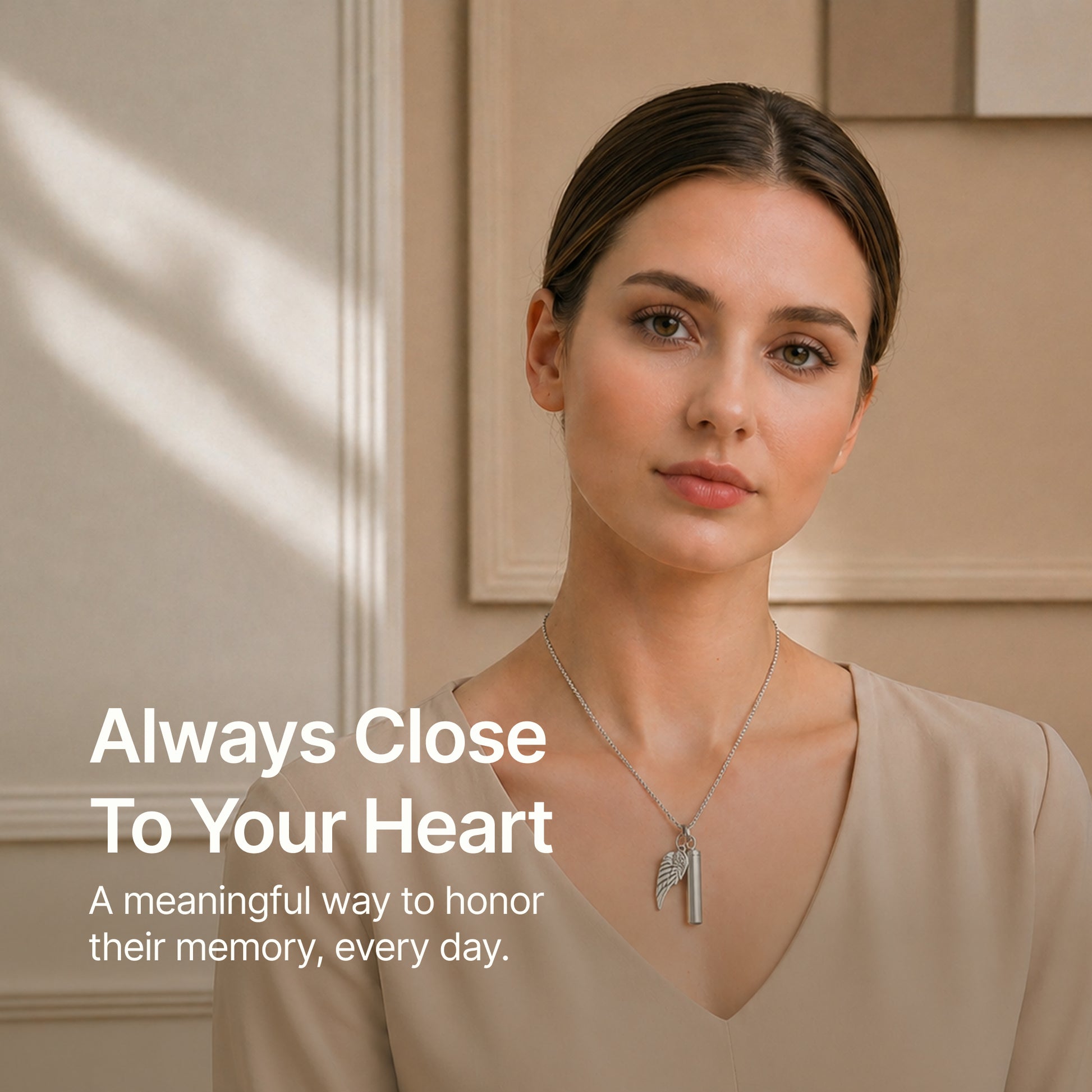 Premium Silver Angel Wing & Cylinder Keepsake Necklace