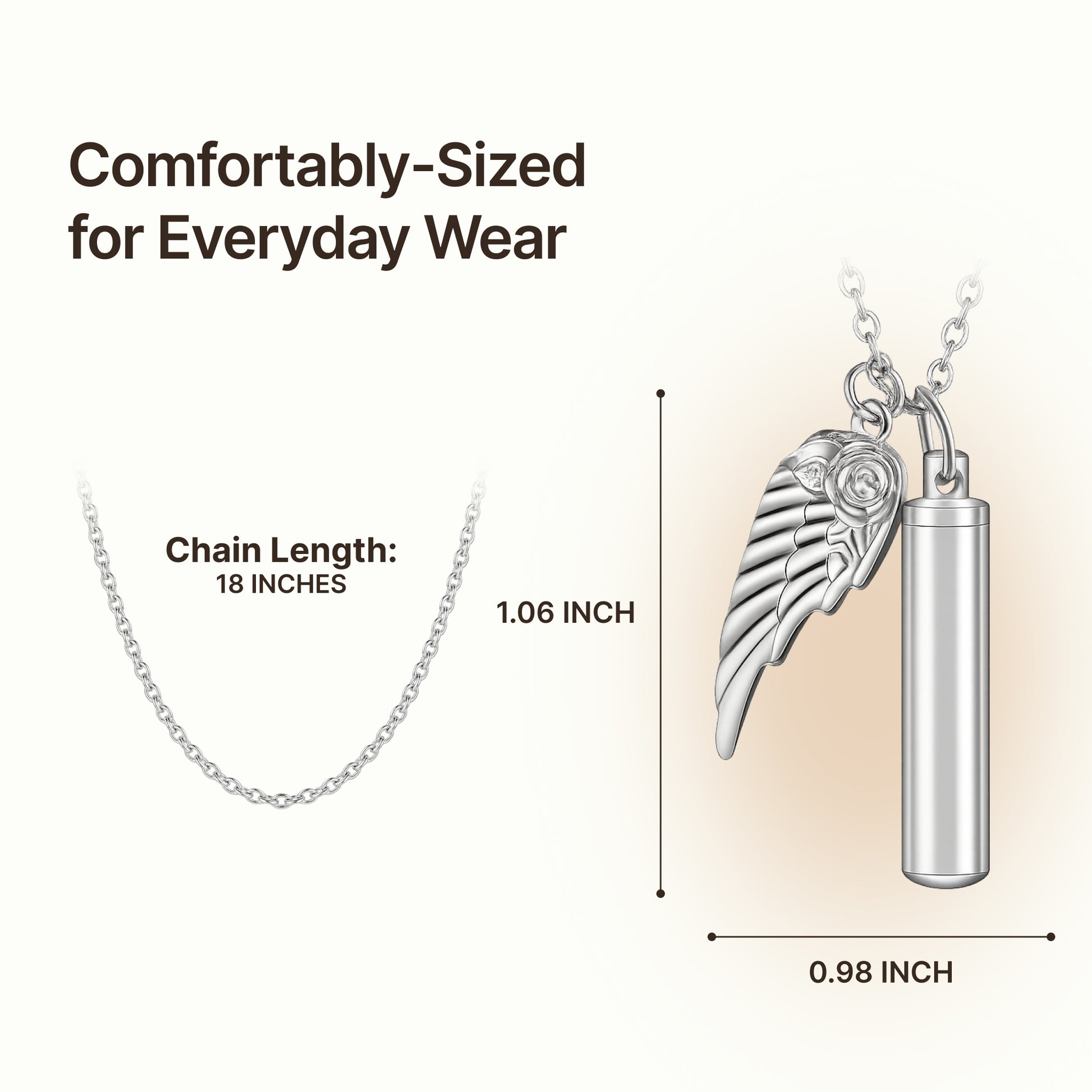 Premium Silver Angel Wing & Cylinder Keepsake Necklace