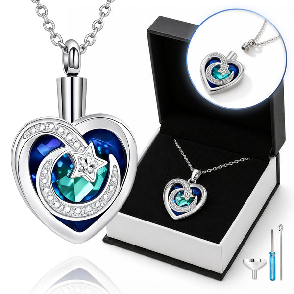 Premium Moon And Star Crystal Necklace - Silver
