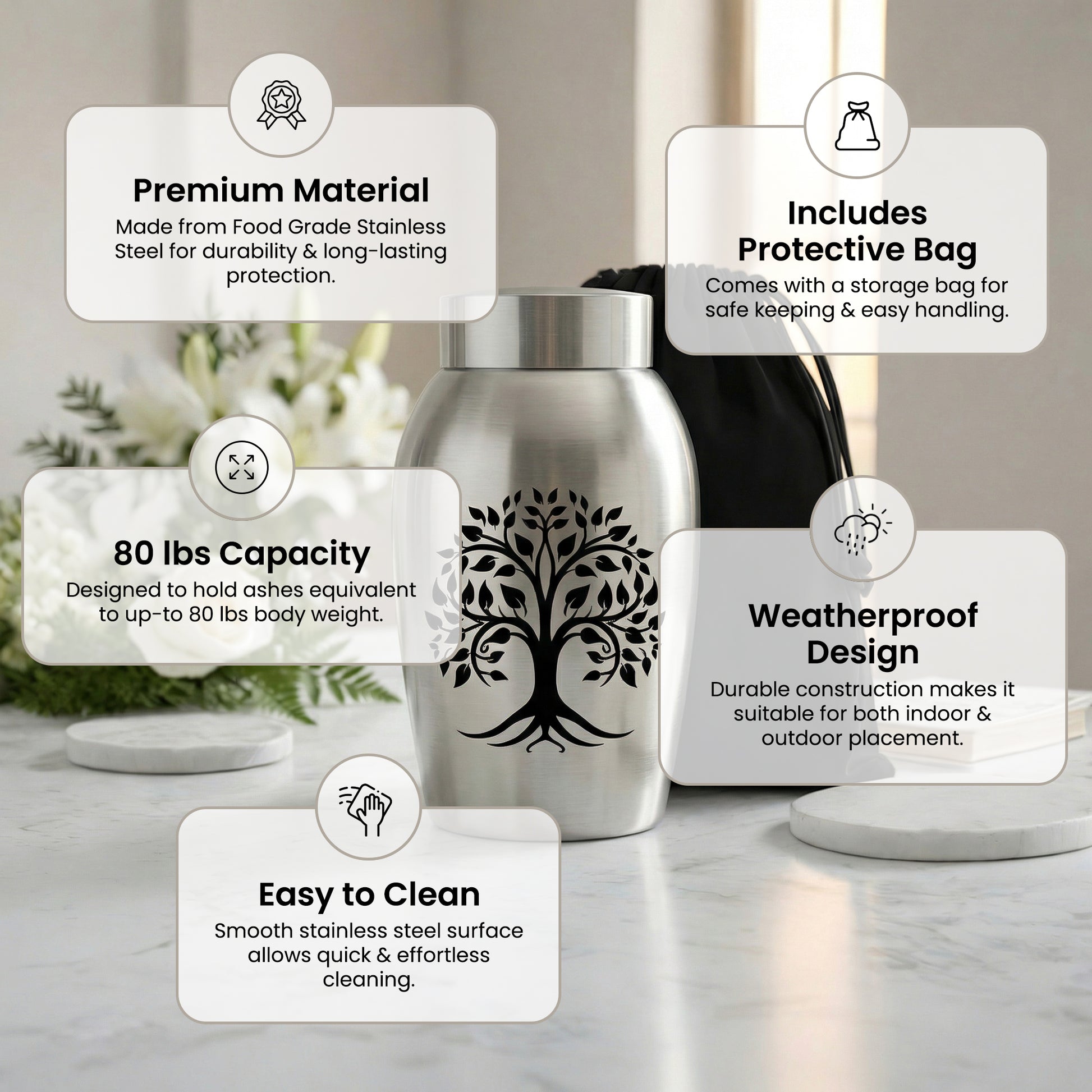 Stainless Steel Cremation Urn Set