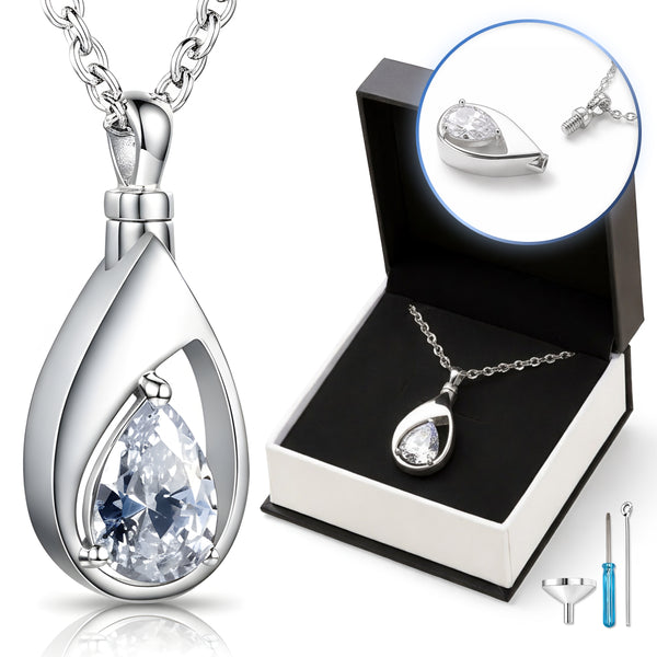 Premium Titanium Steel Cremation Necklace - Crystal Teardrop
