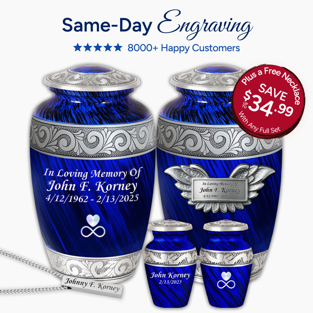 Eternal Blue & Silver Hand-Engraved Cremation Urn