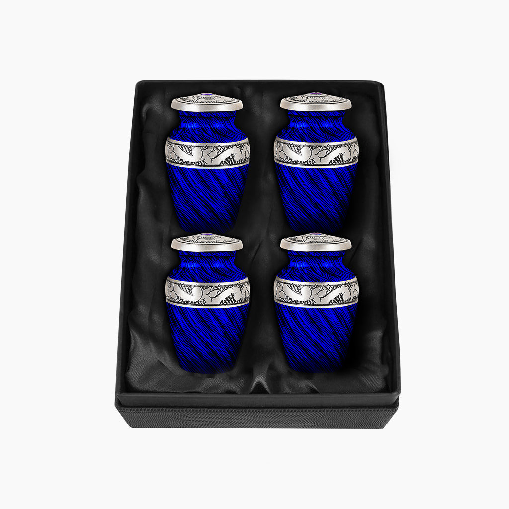 Eternal Blue & Silver Hand-Engraved Urn