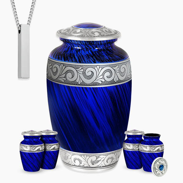 Eternal Blue & Silver Hand-Engraved Urn
