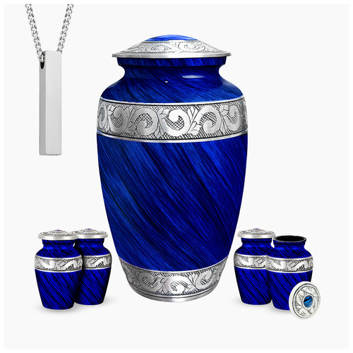 Eternal Blue & Silver Hand-Engraved Urn