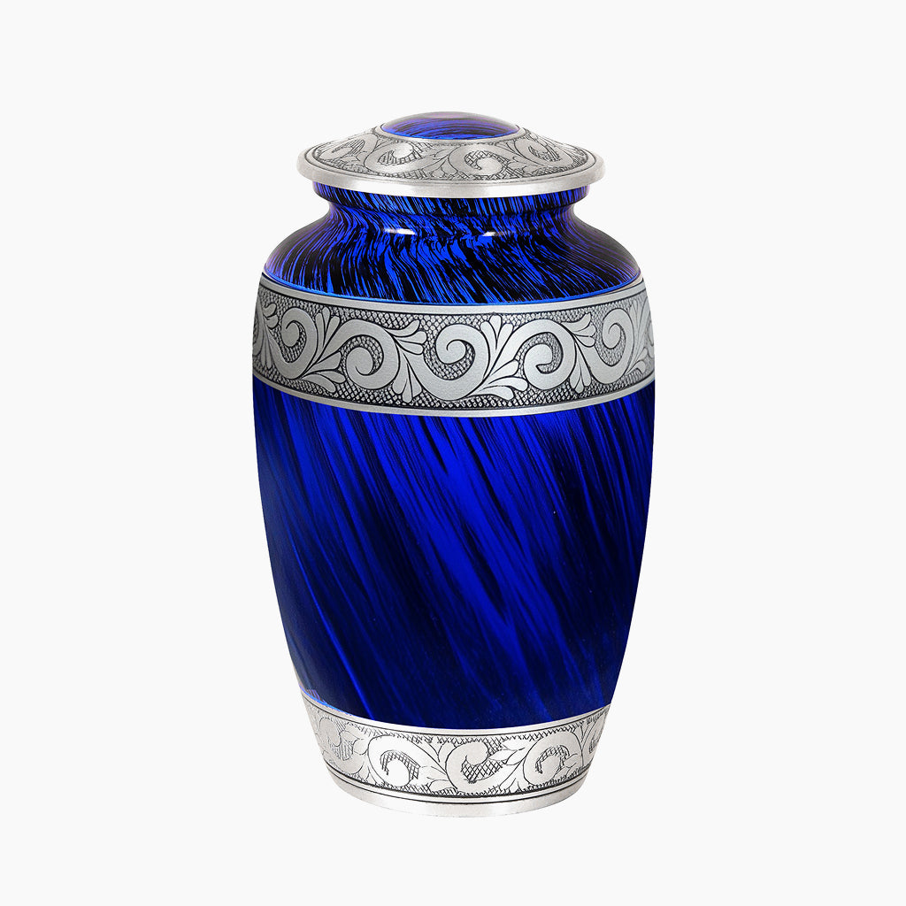 Eternal Blue & Silver Hand-Engraved Urn