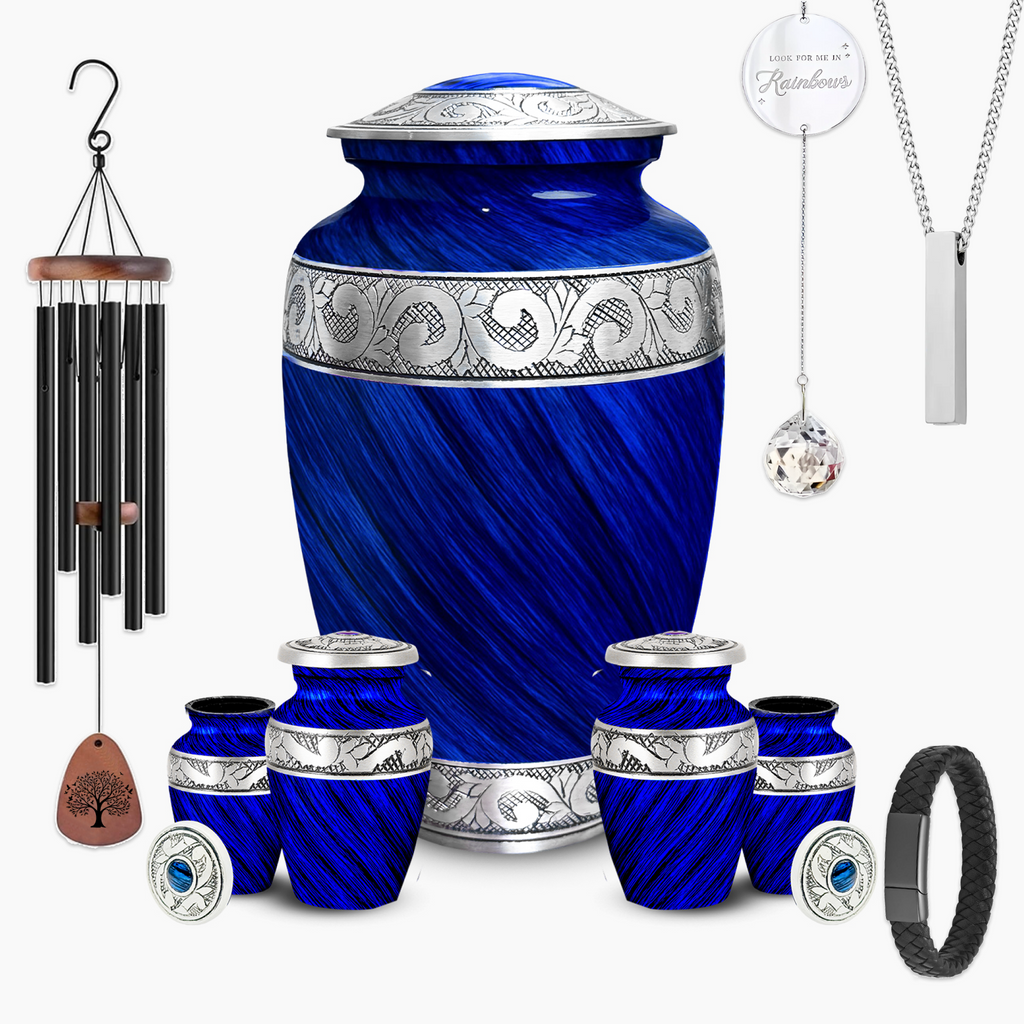 Eternal Blue & Silver Hand-Engraved Urn