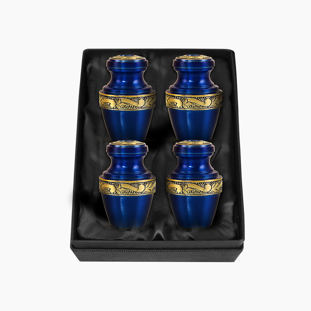 Blue & Gold Engraved Grecian Cremation Urn