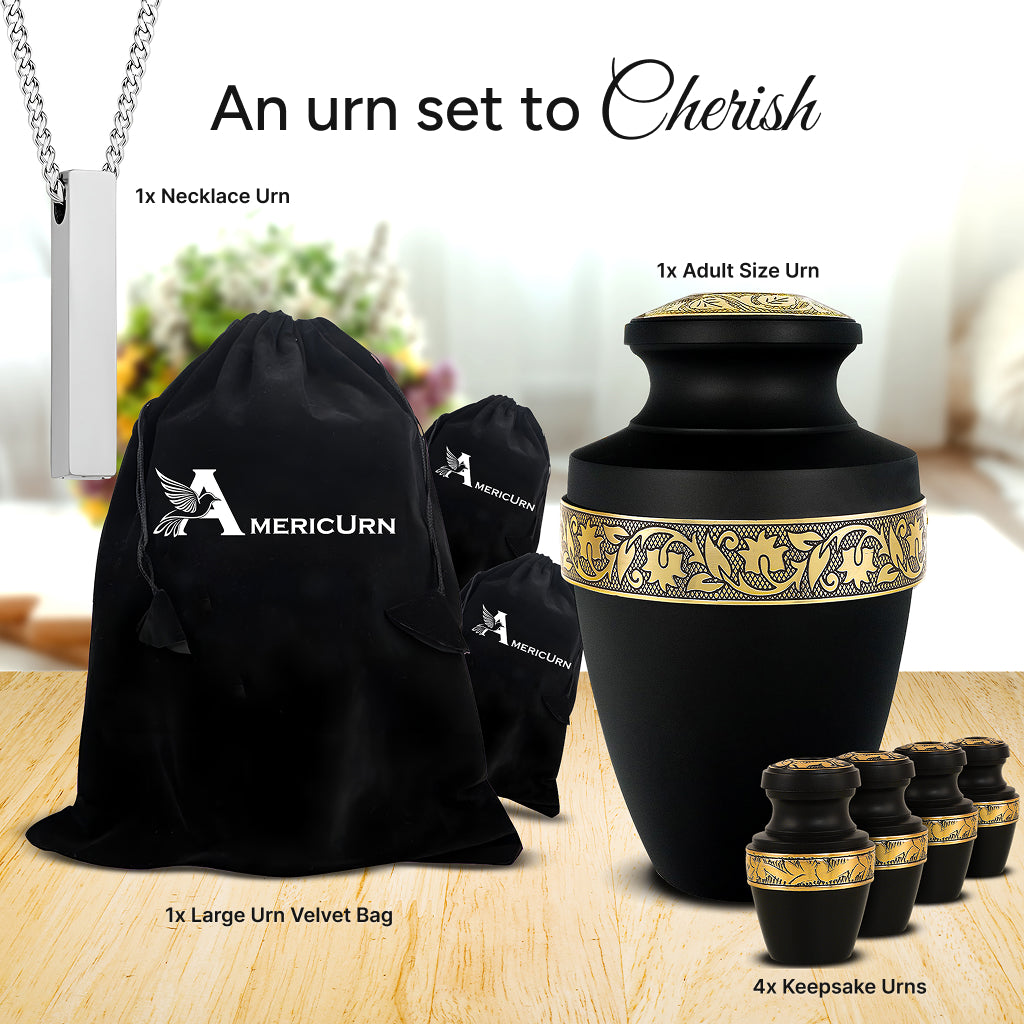 Black & Gold Engraved Grecian Cremation Urn