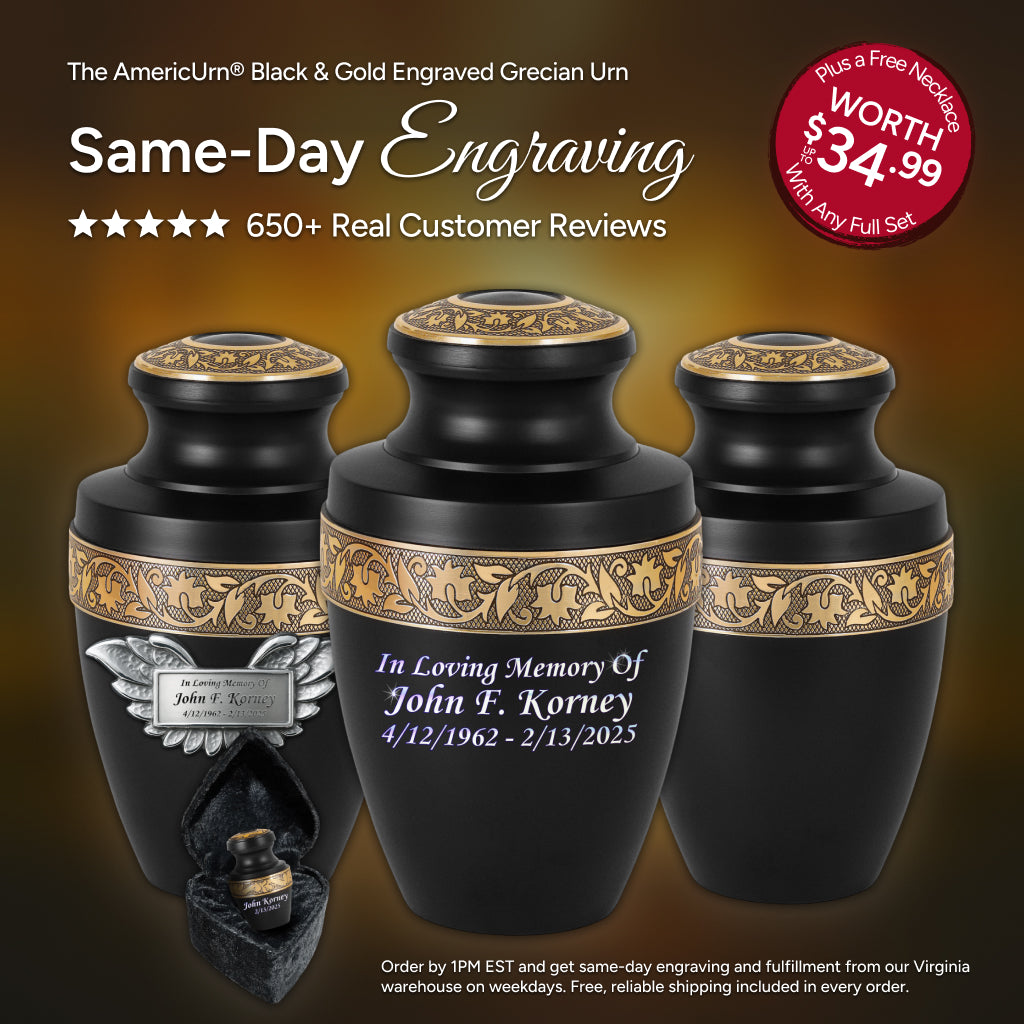 Black & Gold Engraved Grecian Urn
