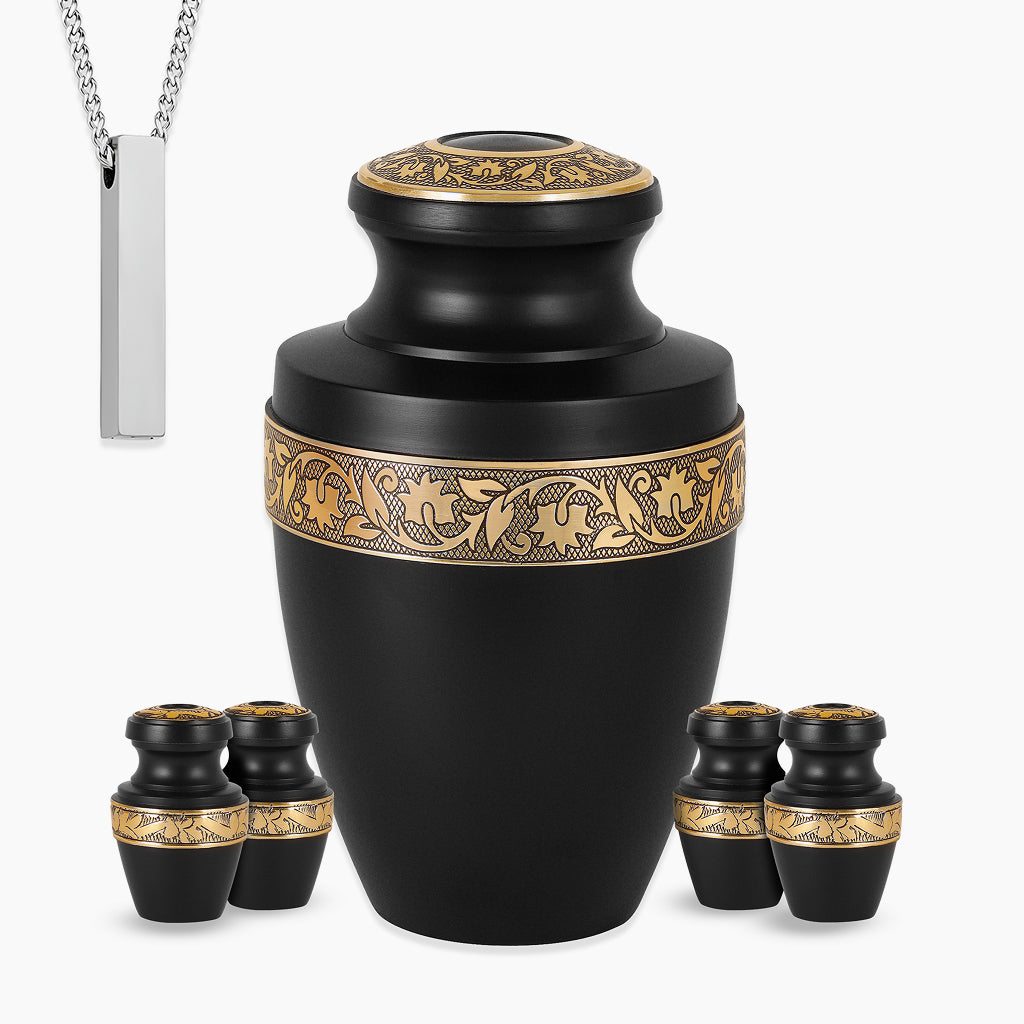 Black & Gold Engraved Grecian Cremation Urn