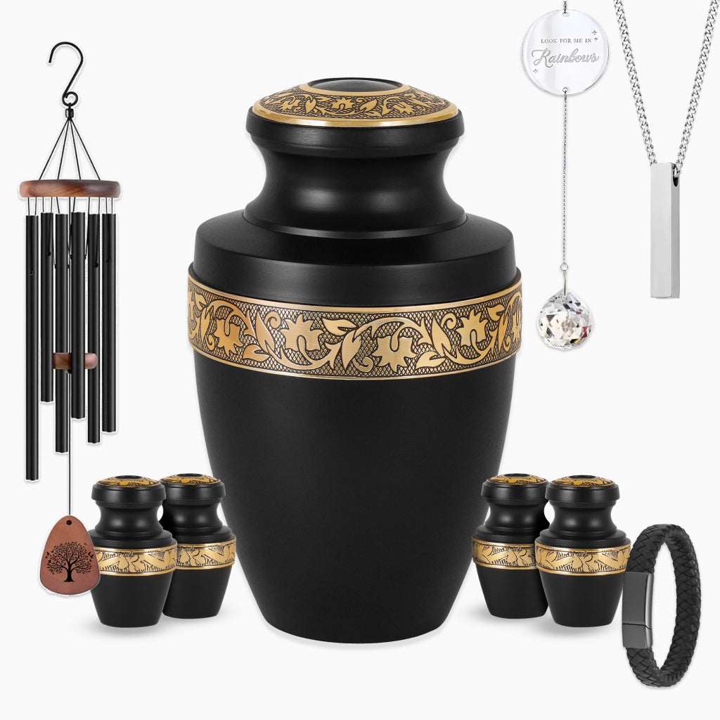 Black & Gold Engraved Grecian Cremation Urn