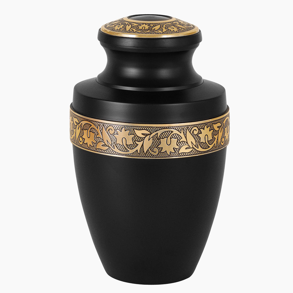Black & Gold Engraved Grecian Cremation Urn