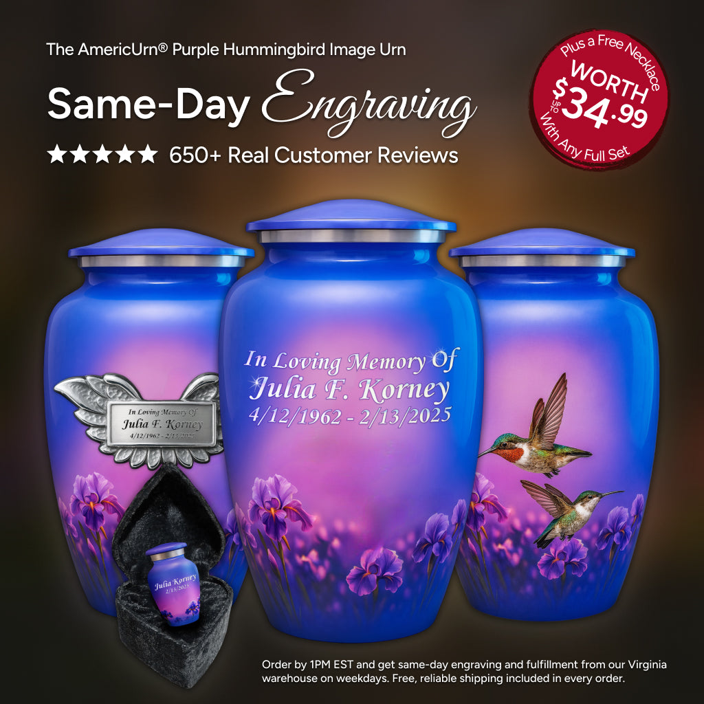 Purple Hummingbird Image Cremation Urn