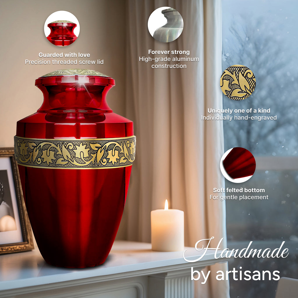 Red & Gold Engraved Grecian Urn