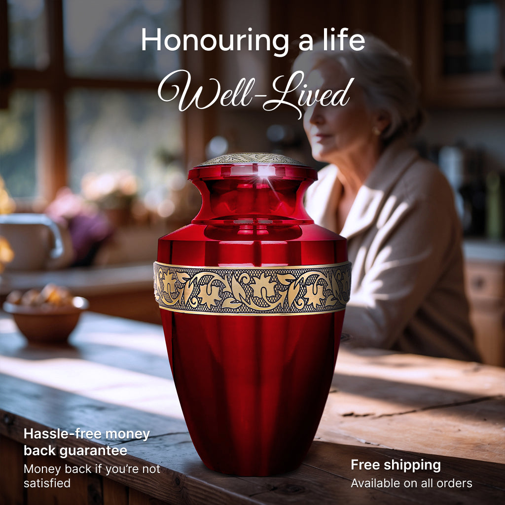 Red & Gold Engraved Grecian Urn