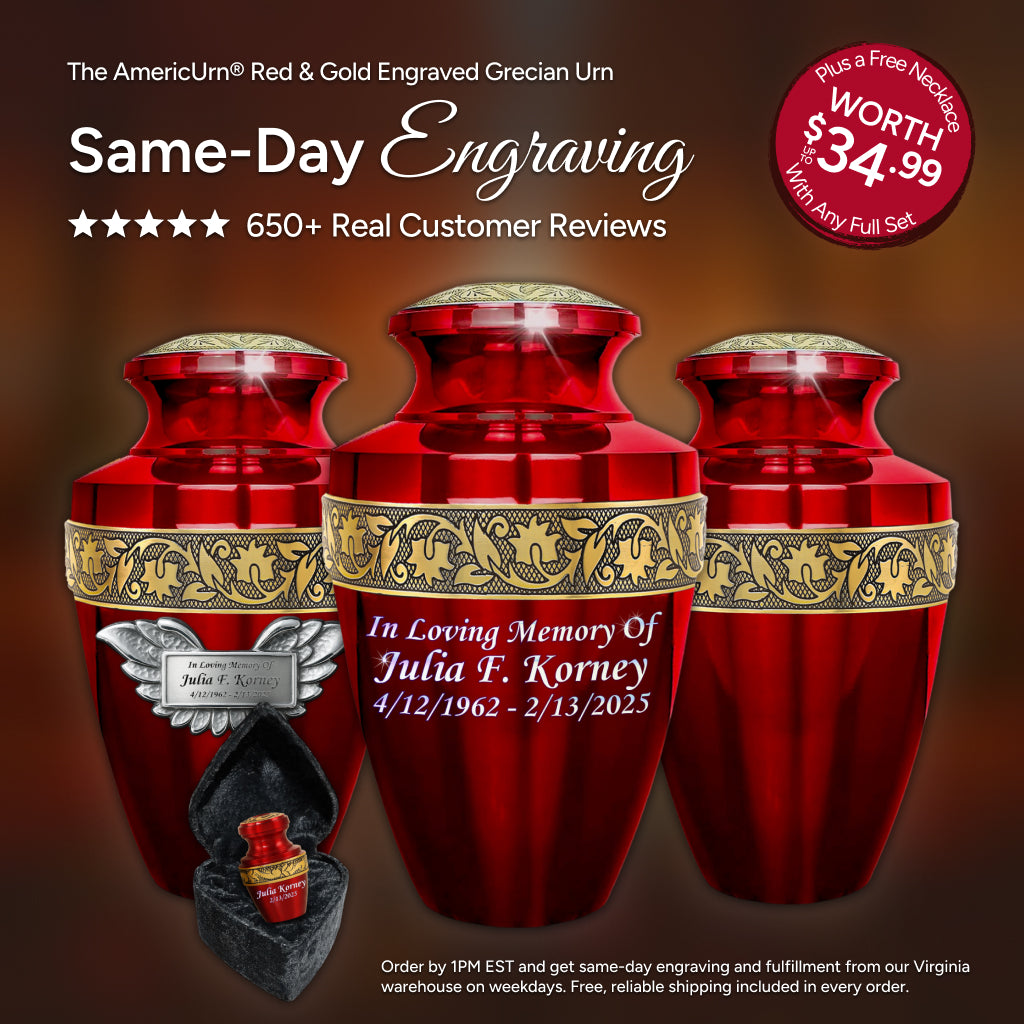Red & Gold Engraved Grecian Urn