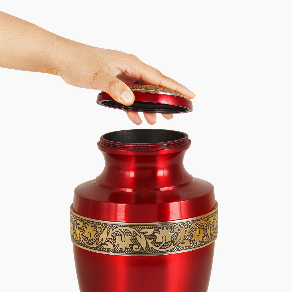 Red & Gold Engraved Grecian Urn