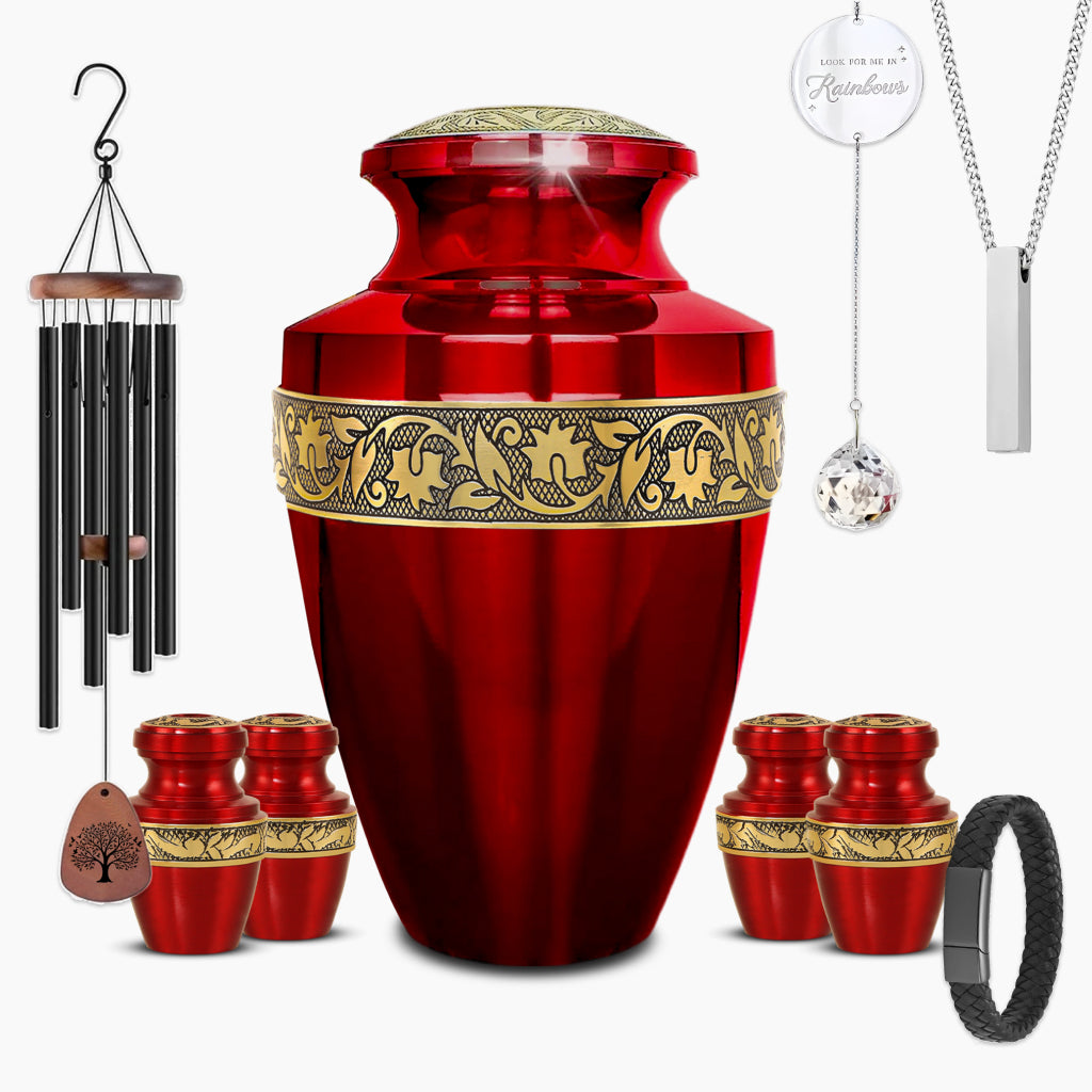 Red & Gold Engraved Grecian Urn