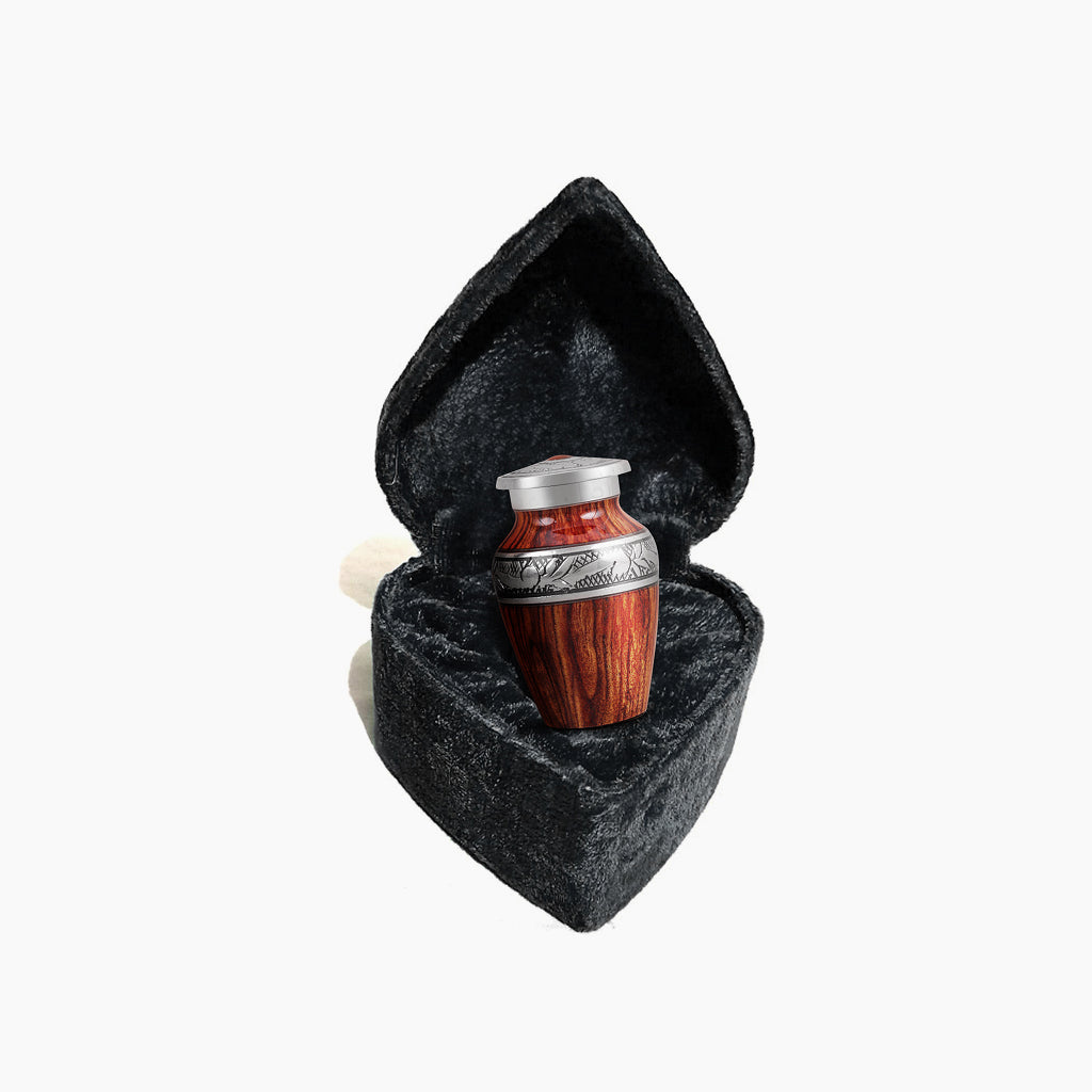 Printed Wood & Silver Hand-Engraved Urn