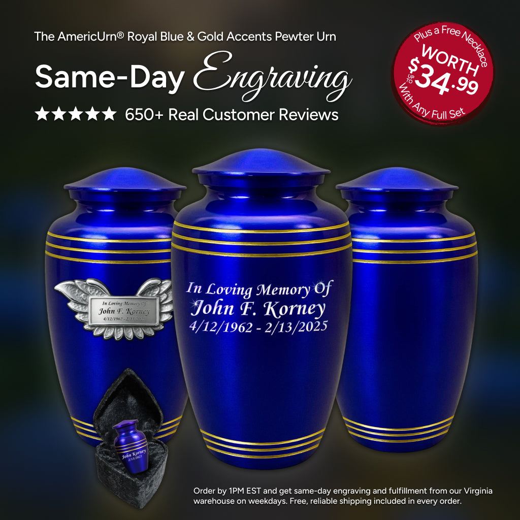 Royal Blue & Gold Accents Pewter Urn