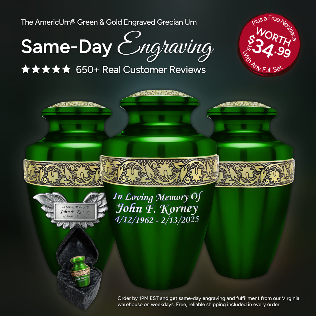 Green & Gold Engraved Grecian Urn