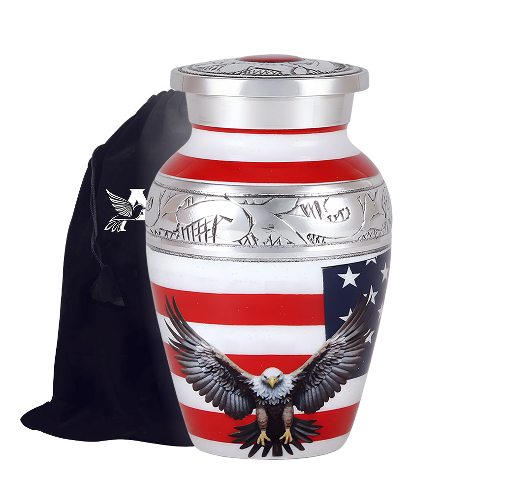 American Flag & Silver Engraved Cremation Urn
