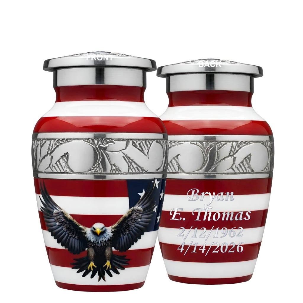 American Flag & Silver Engraved Cremation Urn