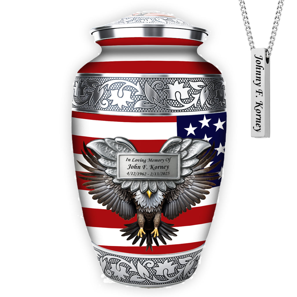 American Flag & Silver Engraved Cremation Urn