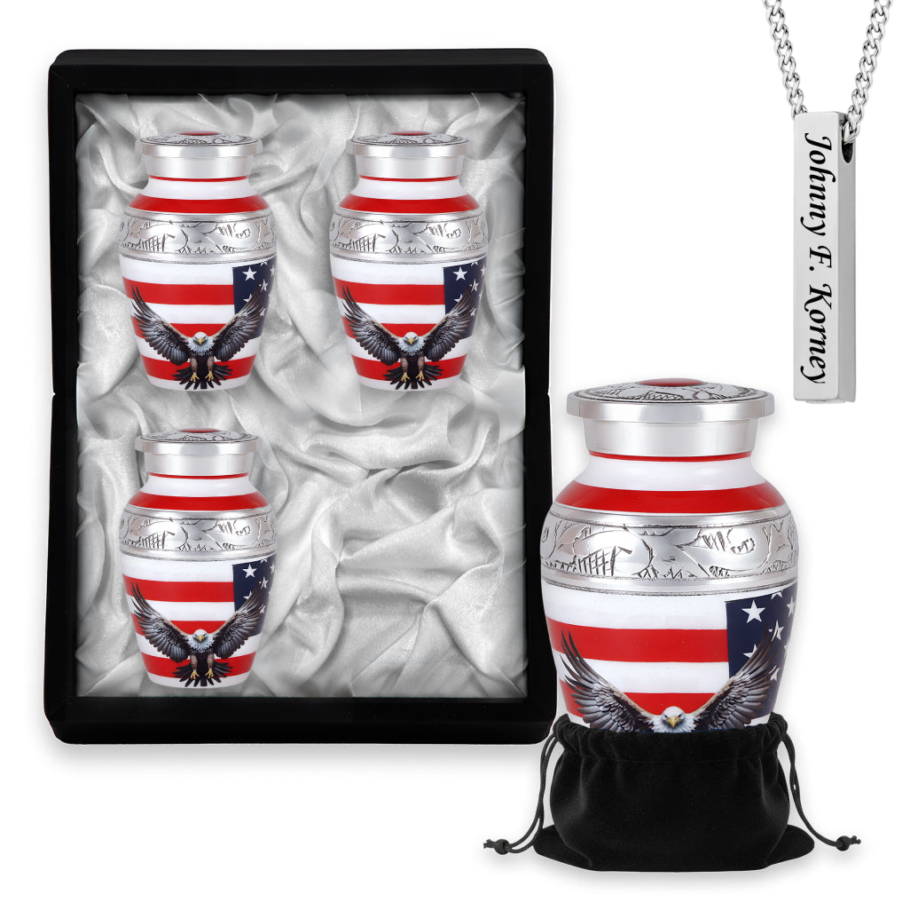American Flag & Silver Engraved Cremation Urn