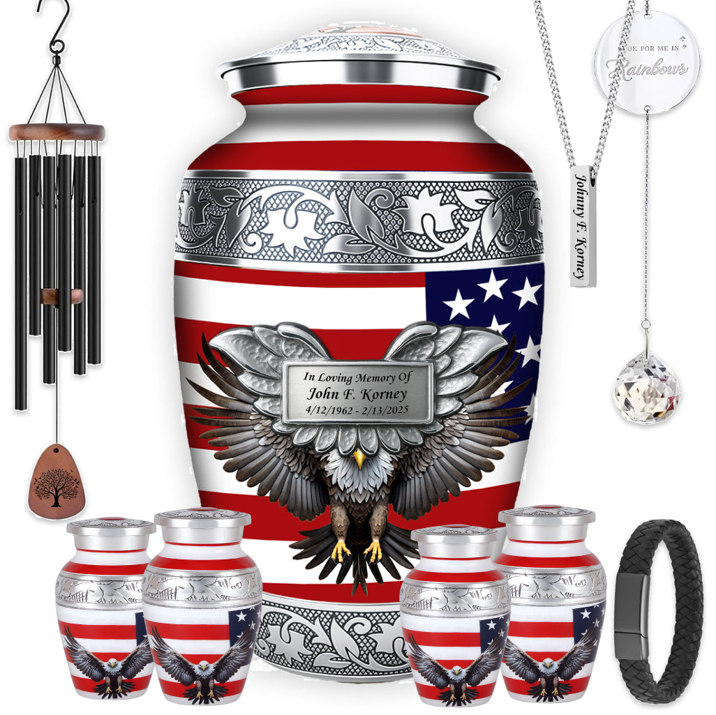 American Flag & Silver Engraved Cremation Urn