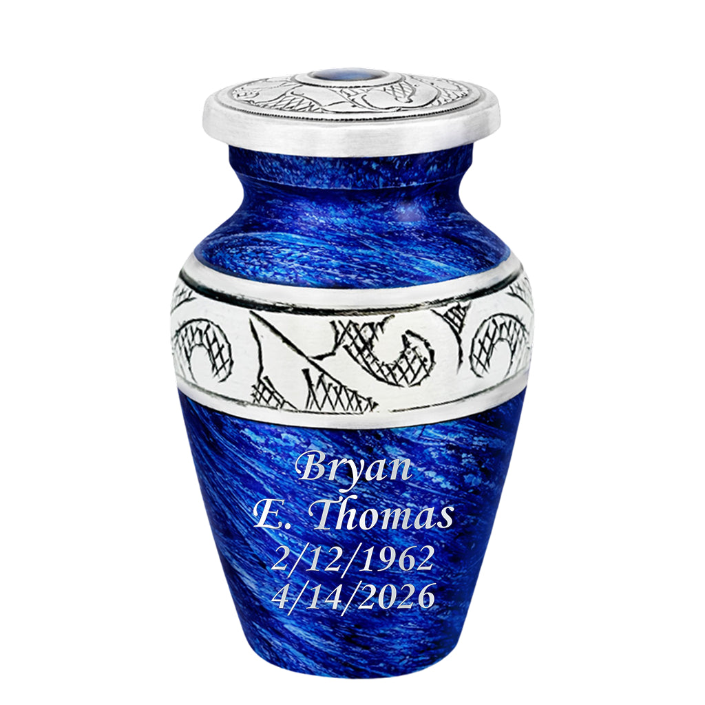 Eternal Blue & Silver Hand-Engraved Cremation Urn
