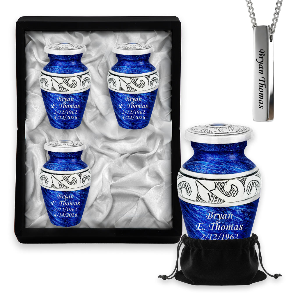 Eternal Blue & Silver Hand-Engraved Cremation Urn