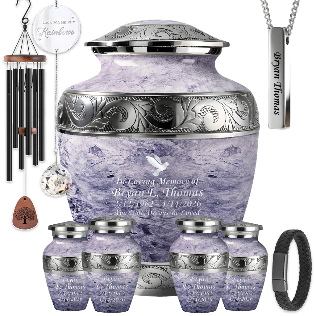 Pearl & Silver Hand-Engraved Urn