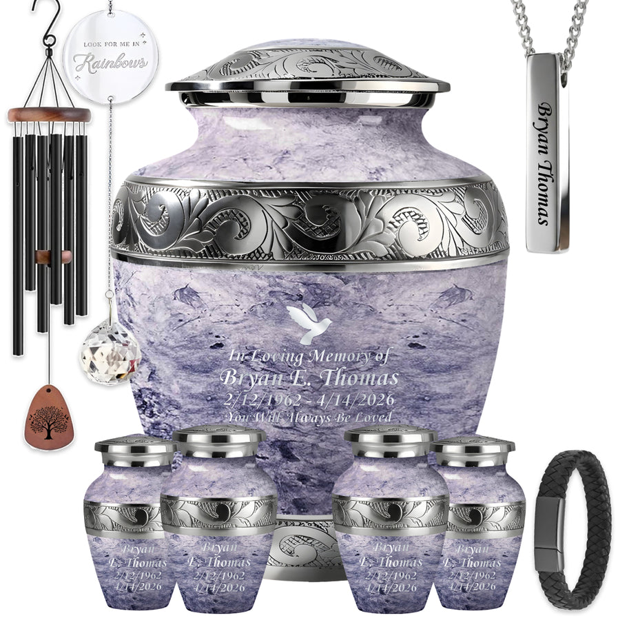 Pearl & Silver Hand-Engraved Urn