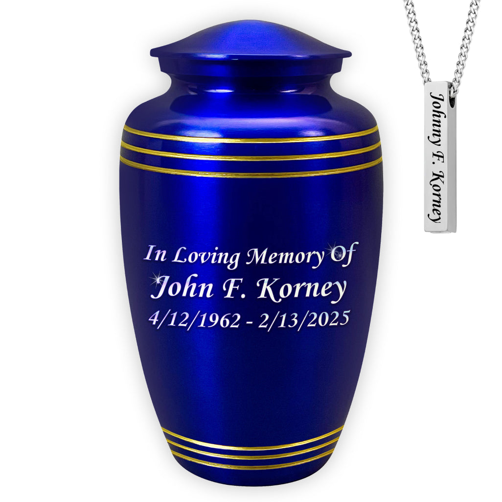 Royal Blue & Gold Accents Pewter Cremation Urn